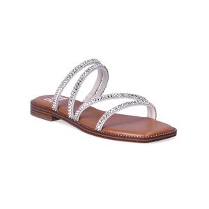 Madden NYC Women's Strappy Bling Flat Sandals Sz:91/2 silver Stone